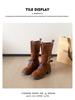Autumn 2025 Genuine Leather Retro Mid-Calf Buckle Boots - Western Chunky Heel Motorcycle Style