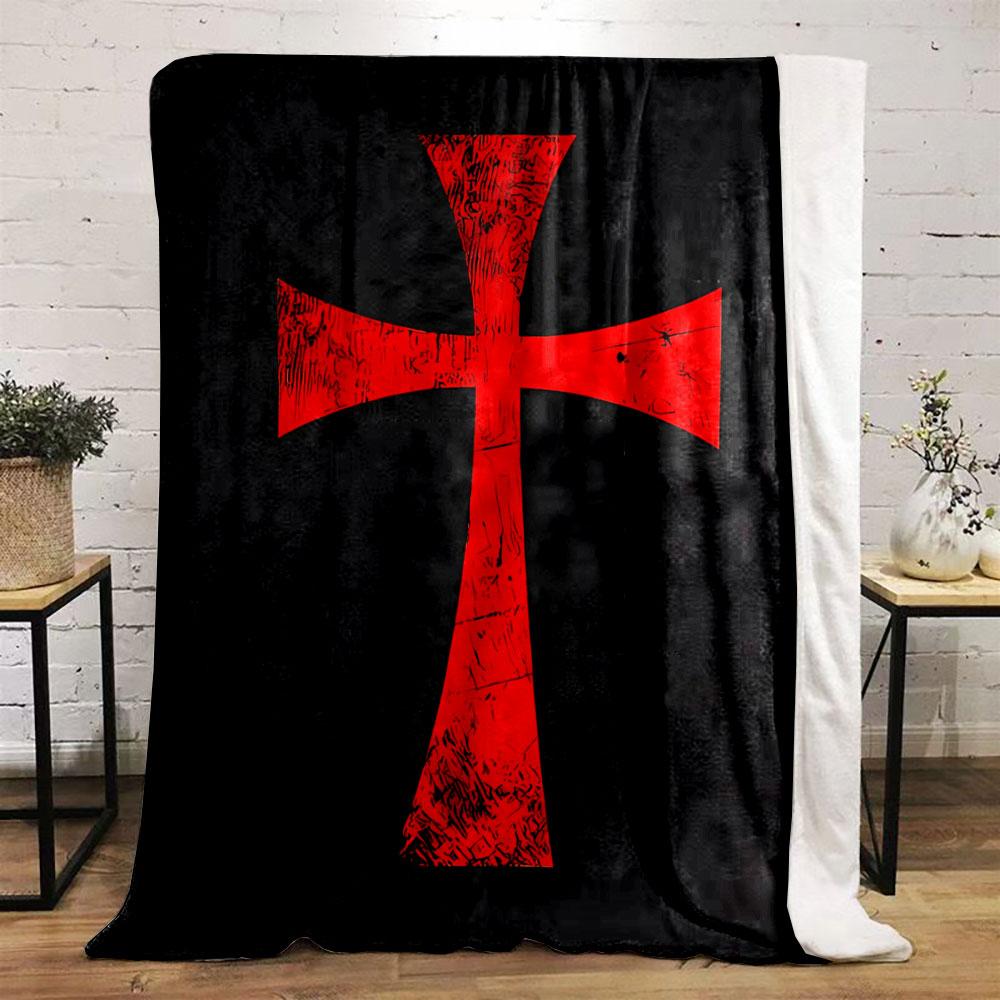 Red Templar Cross Blanket Printed Blanket for Living Room Bed Couch lunch break Soft Cozy Blanket for Friend's festival Gift