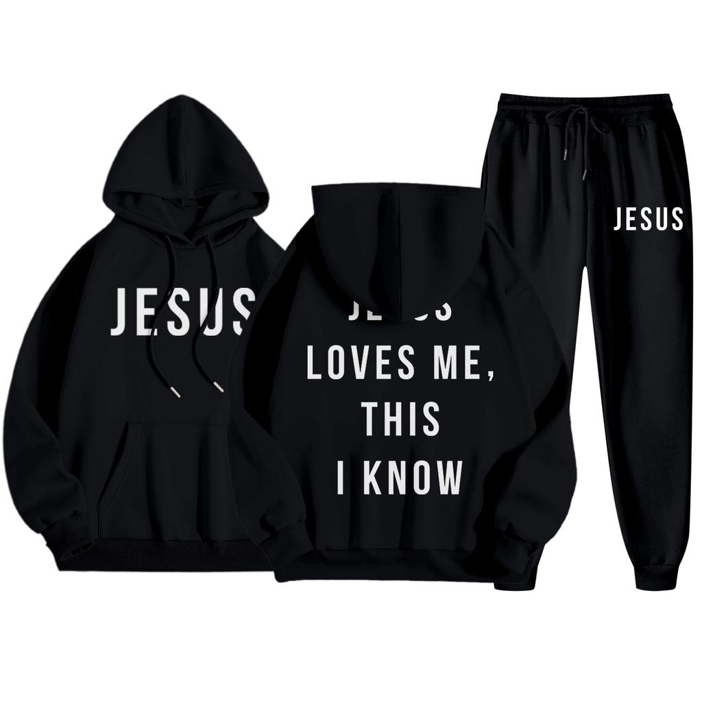 Men's Casual Solid Color Letter-printed Sweatshirt Set, Men's Fleece Hooded Drawstring Sweatshirt And Sweatpants Two-piece Set