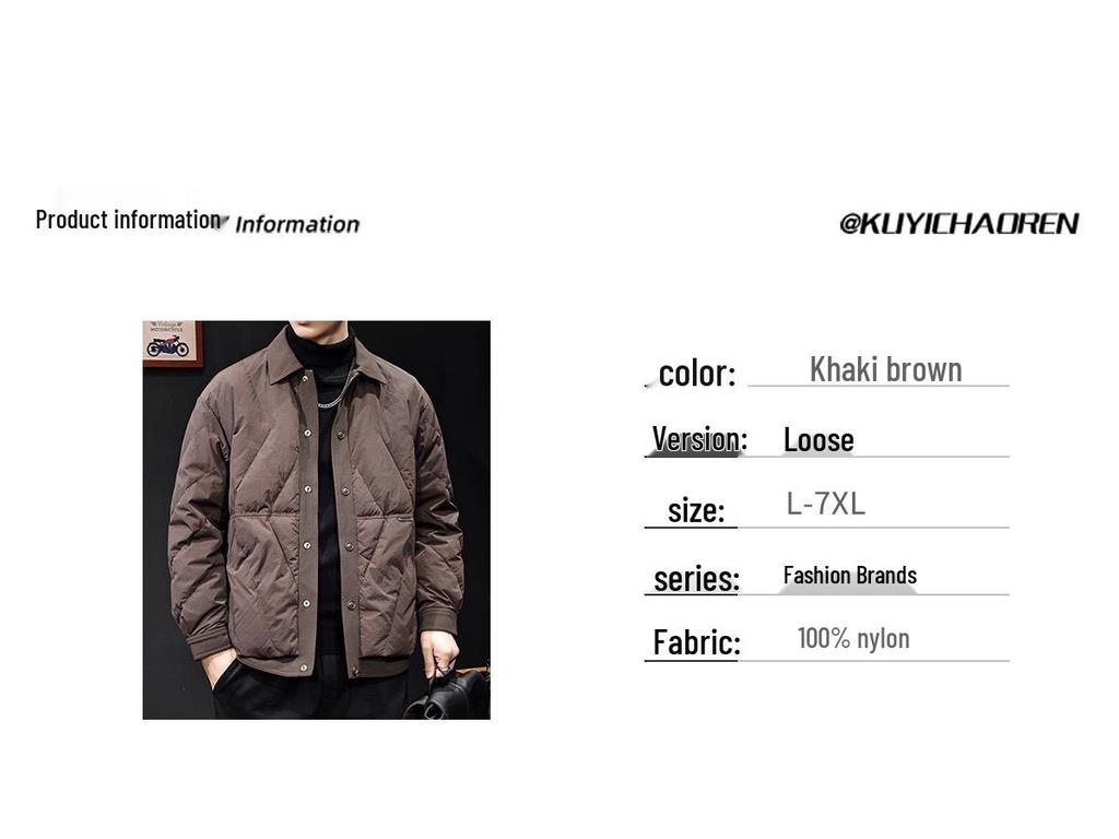 2025 Men's Trendy Lapel Patchwork Down Jacket - Lightweight Autumn/Winter Brand with White Duck Down Liner, Plus Sizes Available