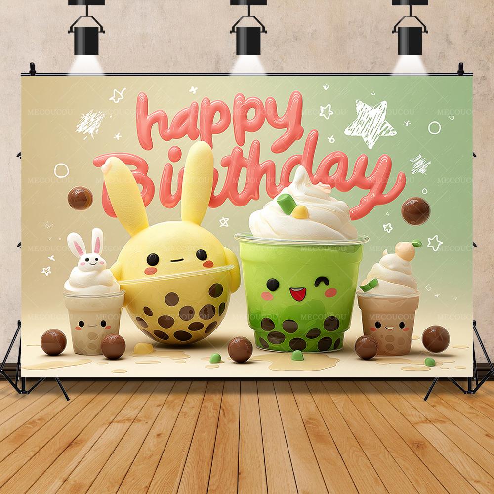 

BEPAN Milk tea fruit ice cream theme background customizable children s birthday party decoration baby shower layout background props Vinyl--W120xH80cm
