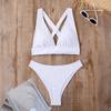 1011 European and American new swimsuit women's neck split bikini striped fabric multi-color triangular bikini