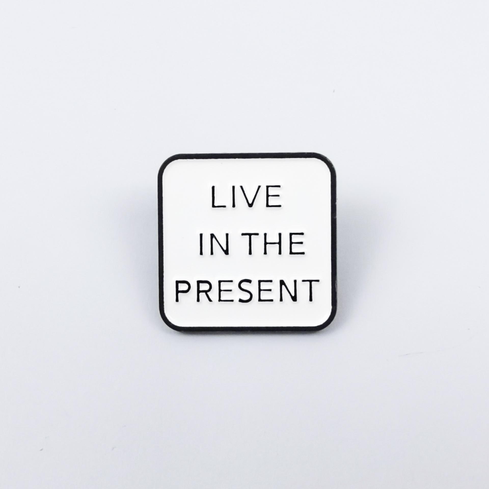 Creative White Geometric Metal Brooch with English Quotes - Versatile Decoration Badge