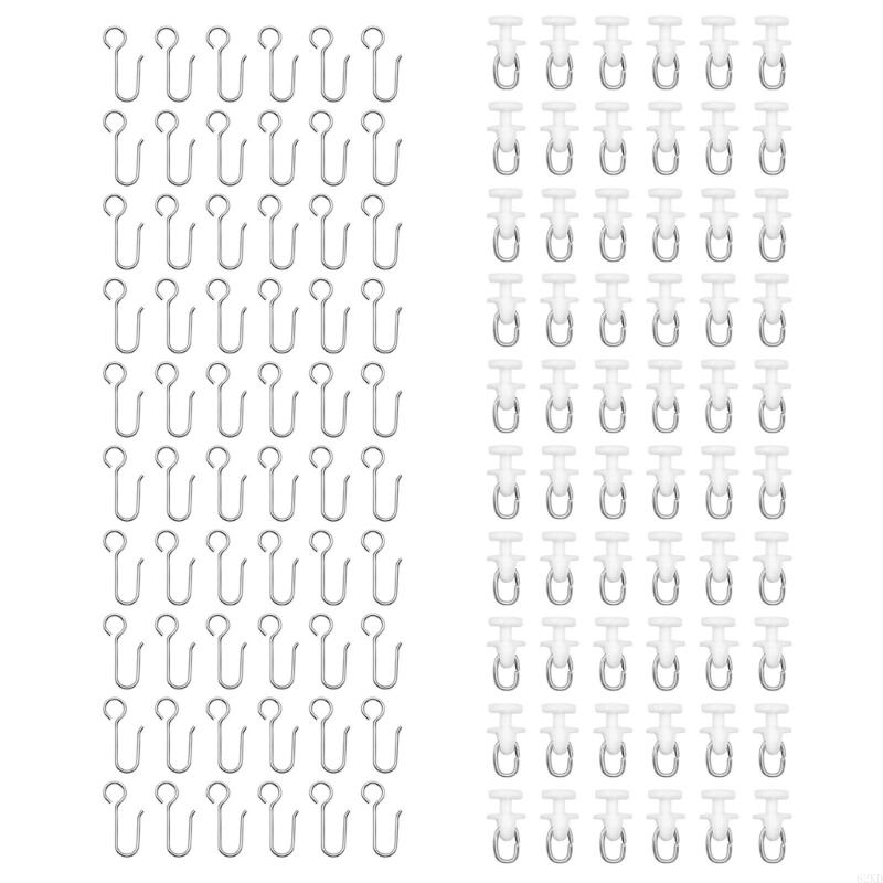 62KD Set of 120 Curtain Rails Roller Hook for Smooth Drapery Movement in White