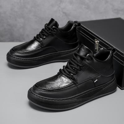 Shoes New Autumn and Winter New Outdoor Leisure Sports Black Mid-top Leather Shoes