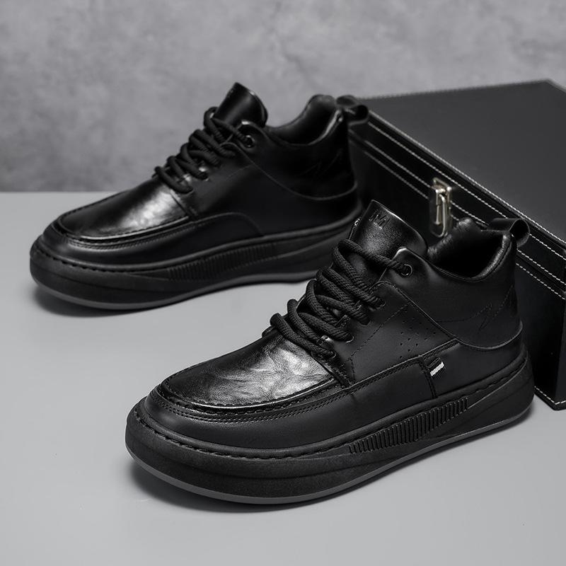 Sapatos novo outono e inverno novo esportes casuais ao ar livre sapatos de couro de cano médio pretos