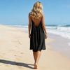 Women's Backless Spaghetti Strap Dress, Sleeveless Thin-strapped Flowy Beach Vacation Short Dress, With Back Tie.