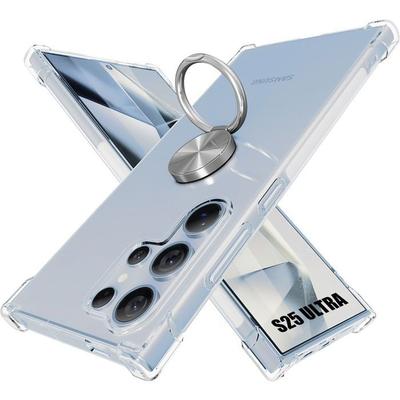 Protective Case - BOOLING - for Samsung Galaxy S25 Ultra - Transparent - Shockproof - 360° Rotating Ring