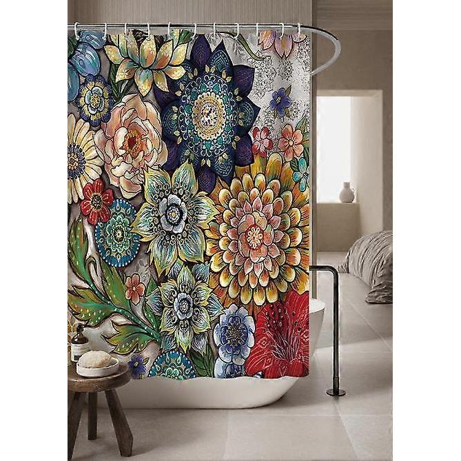 Dww-180 X 200cm Shower Curtain with 12 Hooks, Quick Drying (Flowers), Waterproof Polyester Fabric, Machine Washable, Bathroom Curtains