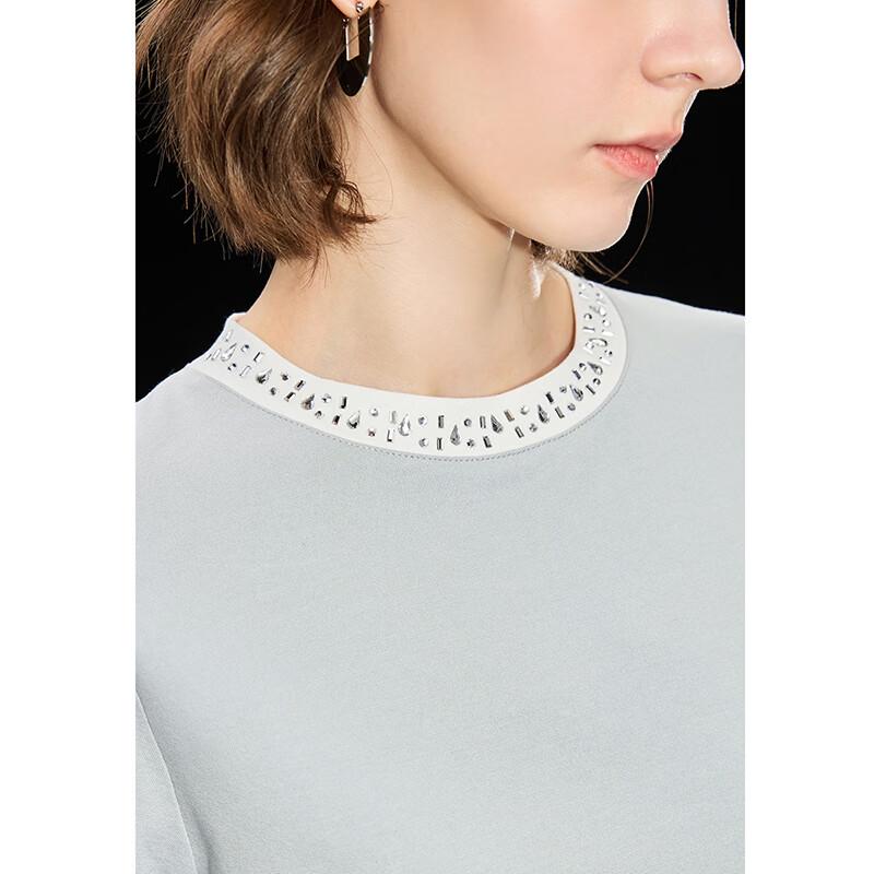 Wudao Women's Modal Faux Two-Piece Beaded T-Shirt