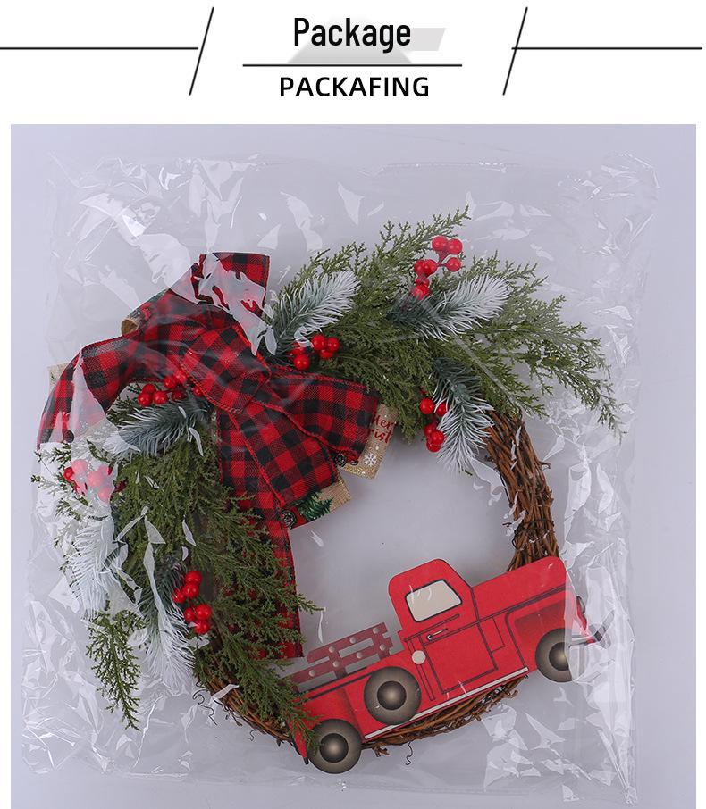 Jingchen Red Truck Christmas Door Hanger - Farmhouse Wreath Decoration