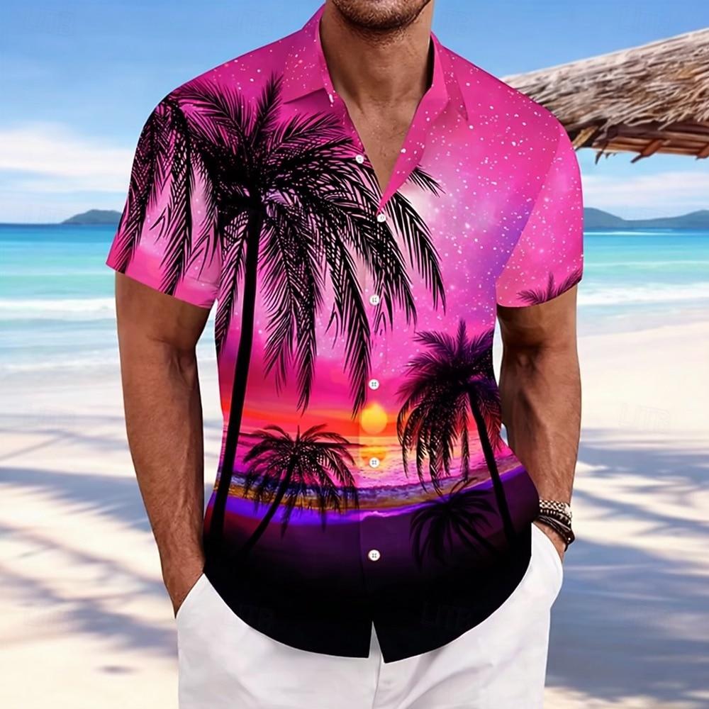 Men's Coconut Tree Starry Sky Summer Hawaiian Shirt Button Up Shirt Aloha Shirt Short Sleeve