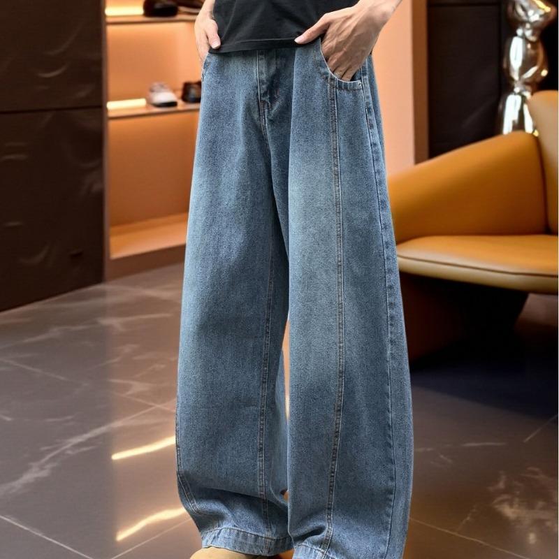 Mens Loose Straight Wide Leg Vintage Washed Casual High Street Denim Long Pants