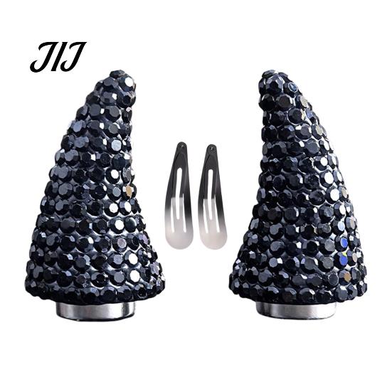 Unisex Metal Hair Clips Magnetic Rhinestone Devil Horns Accessories for Halloween Cosplay, Sparkling Stylish Glittering Cosplay Props 3D Horn