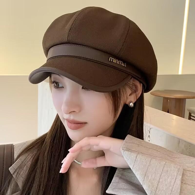 

Британский кожаный берет с утиным язычком, сезонная универсальная шляпа художника в стиле ретро, восьмиугольная шляпа M（56-58cm） верблюд