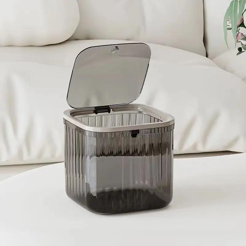 Mini Desktop Trash Can Transparent Countertop Waste Bin Household Bedroom Bedside Garbage Storage Bathroom Supplies