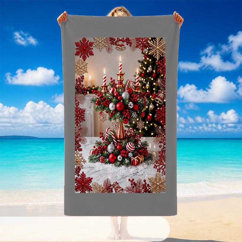 Christmas Printed Beach Towel Soft Quick Dry For Indoor Outdoor Home Use Holiday Gift