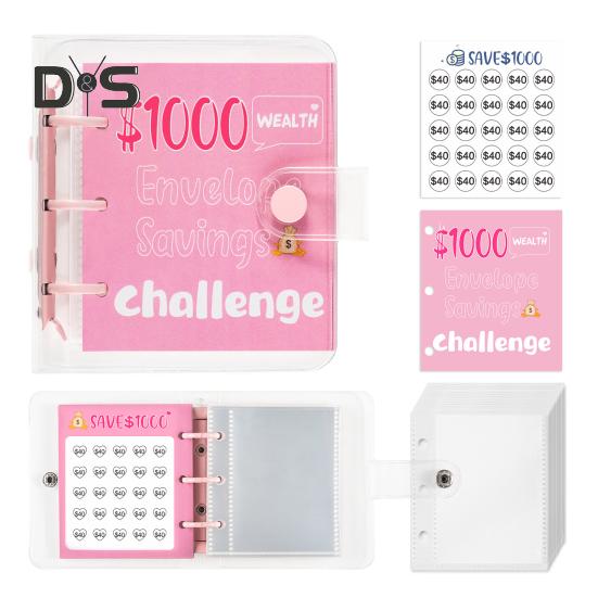 

25 конвертів Money Saving Challenge Binder Mini Cash Saving Budget Book to Save $150/300/500/1000 for Home Office School D рожевий