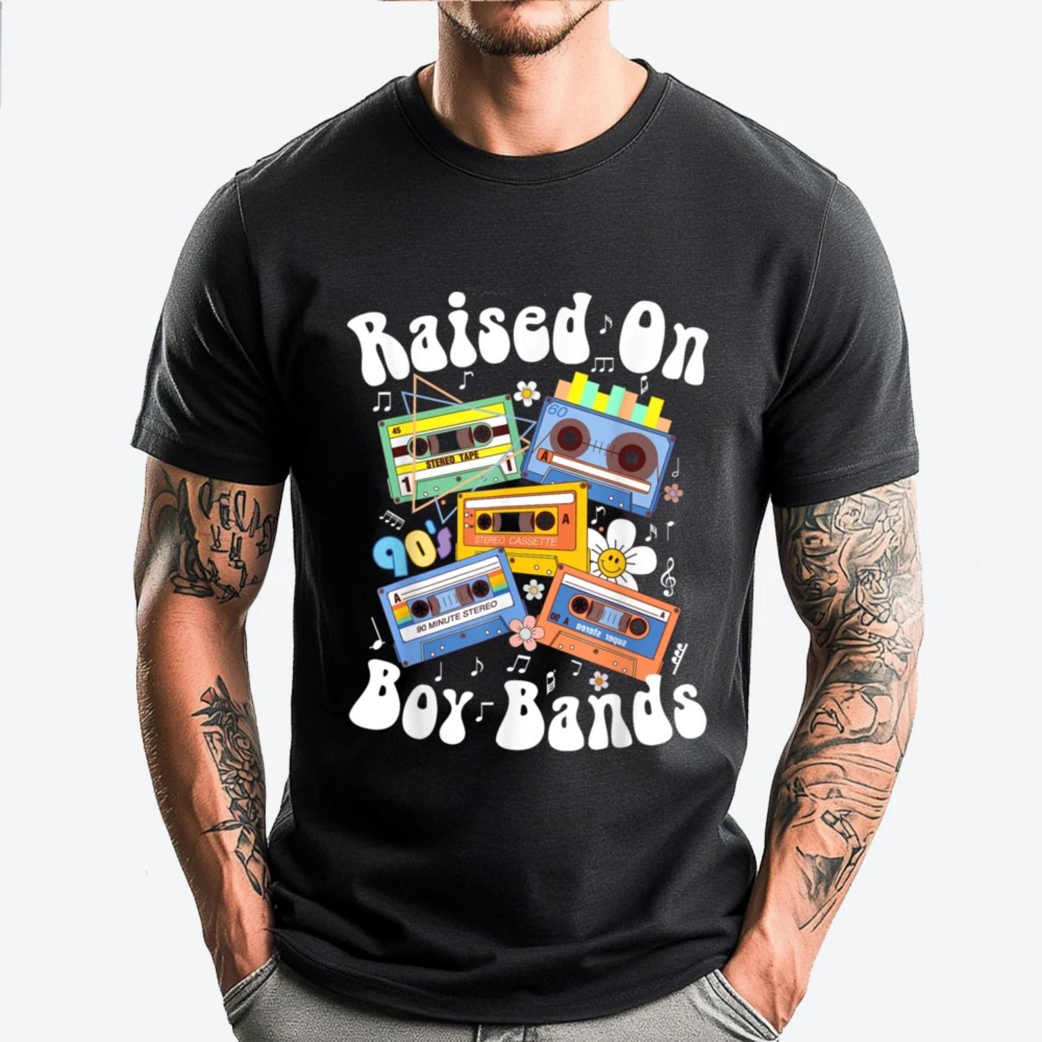 Raised On 90s Boy Bands Cassette Tape Clothing T Shirts Harajuku Grpahic Tee Men Clothes Chinese Style S чёрный