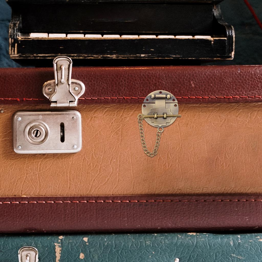 Vintage Jewelry Case Hasp Lock Wooden Box Hasp Buckle Decorative Gift Box Hasp Lock With Chain Alloy Round Clasps And Chains