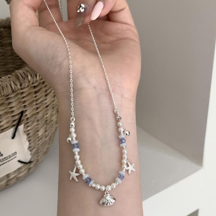Korean Style S925 Sterling Silver Starfish & Pearl Necklace for Women - Fresh, Versatile, Simple Clavicle Chain