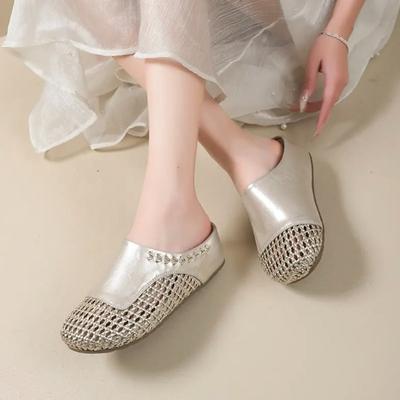 Platform Inner Heightened Baotou Semi-slippers for Women In Summer, New Woven Hollow One-foot Slip-on Cool Drag