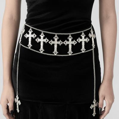 Gotische Halloween Kruis Hanger Tailleketting, Punk Donkere Metalen Ketting Lichaamsketting