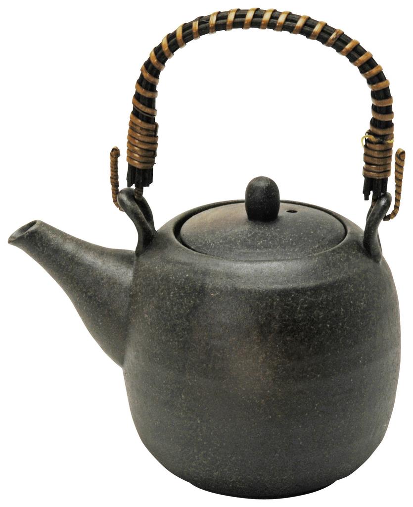 Mino Ware Earthenware Teapot with Tea Strainer, Black Bizen, 583-10-41E