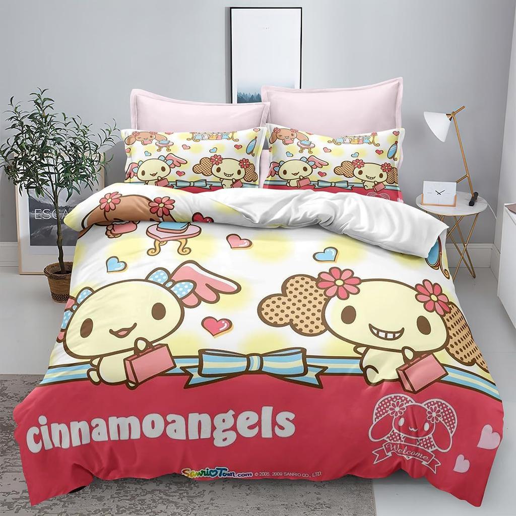 Sanrio Pom Pom Purin Cinnamoroll Bettwäschesets Bettdecke Steppdecke Bettbezug Bettbezug Kissenbezug 2-3-teilige Sets Kinder Erwachsenengröße
