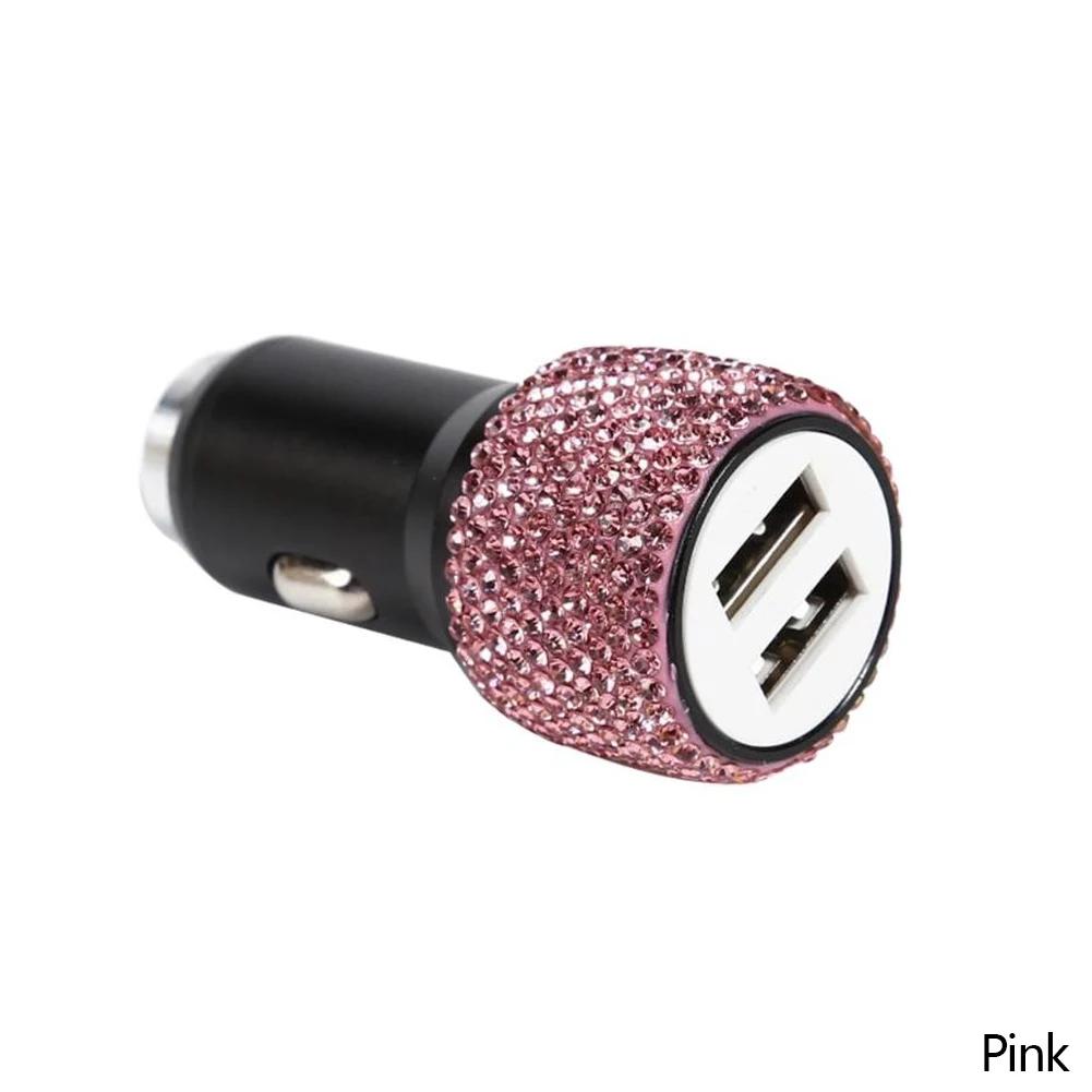 Ładowarka Samochodowa Wysadzana Diamentami Ładowarka Młotek Bezpieczeństwa do Telefonu Samochodowego Podwójne USB Szybkie Ładowanie Diamentowa Ładowarka do Telefonu Samochodowego Ze Stopu Aluminium