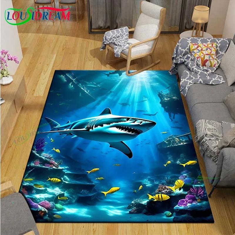 Moderne 3D-Haifisch-Teppich für Wohnzimmer Heim-Sofa-Dekoration, Kinder-Spiel-Dekor Bodenteppich Yoga-Matte Großer Teppich