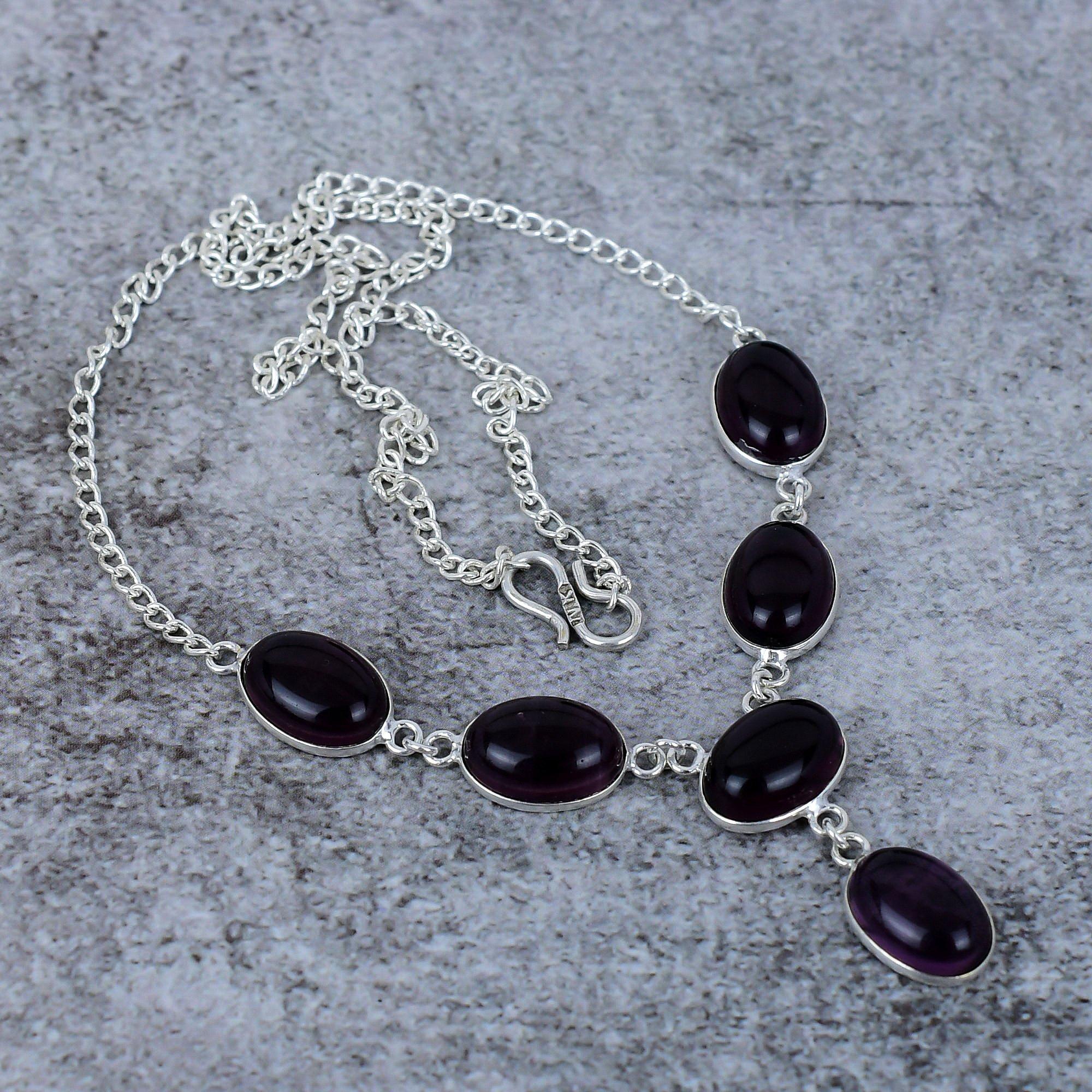 

Black Onyx Gemstone Handmade 925 Sterling Silver Jewelry Necklace 18 M-399