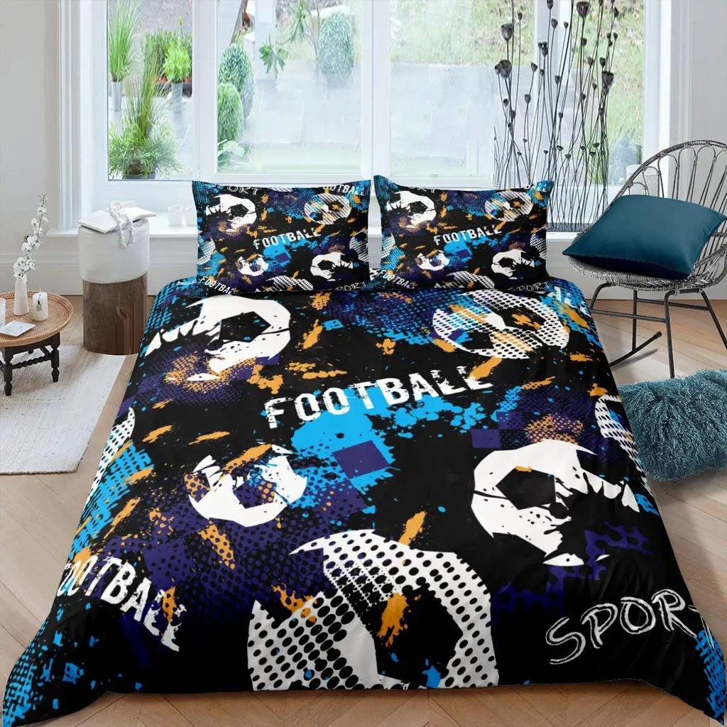 Colourful Football Soccer Duvet Cover Set King Queen Full Size Bedding Set with Pillowcases for Kids Polyester Comforter Cover