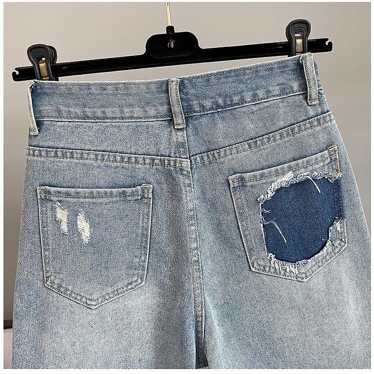 European Style High Waist Loose Fit Jeans Shorts with Colorful Diamond Inlaid Holes Summer Fashion Women's Pants