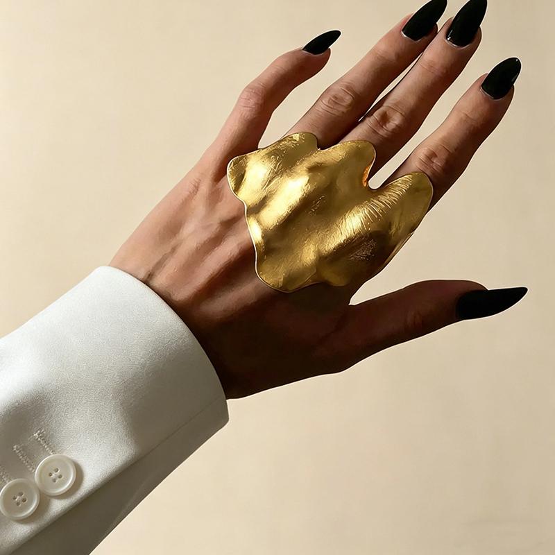 Irregular Texture Ring, Exaggerated Knuckle Ring, Artistic Wide-Band Ring, 3D Pleated Texture Design Adjustable Ring