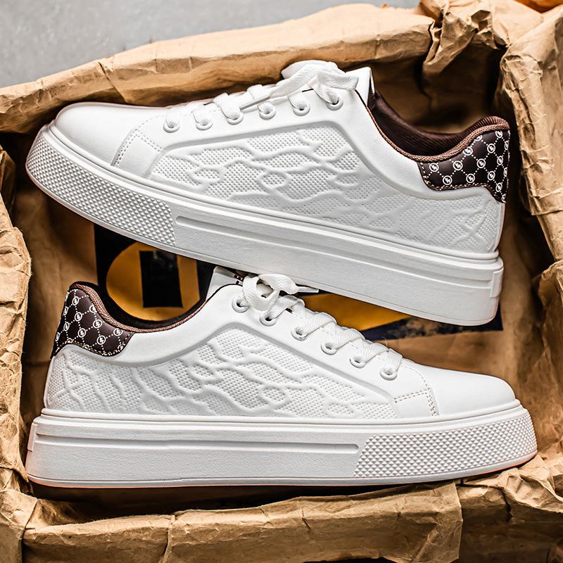 Trendy brand printed soft-soled men's shoes, new thick-soled heightening white shoes, men's versatile couple casual sports board shoes, men