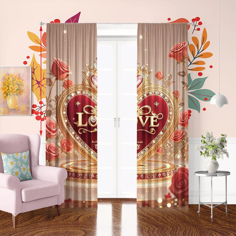 2pcs- Valentine's Day LOVE- Printed curtain 100% polyester material, suitable for home decoration (excluding poles)