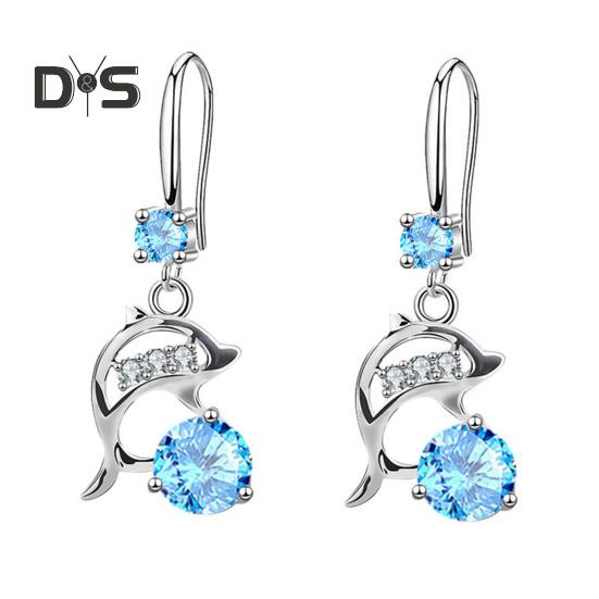 1 Pair Korean Style Hook Earrings Dolphin Design Shiny Rhinestones Drop Earrings Women Mid-length Earrings