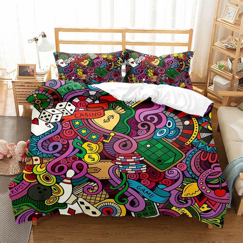 Poker Bedding Set Clown Poker Cards Game Theme Duvet Cover Set Geometric Pattern Comforter Cover For Kids Adults Bedroom Decor