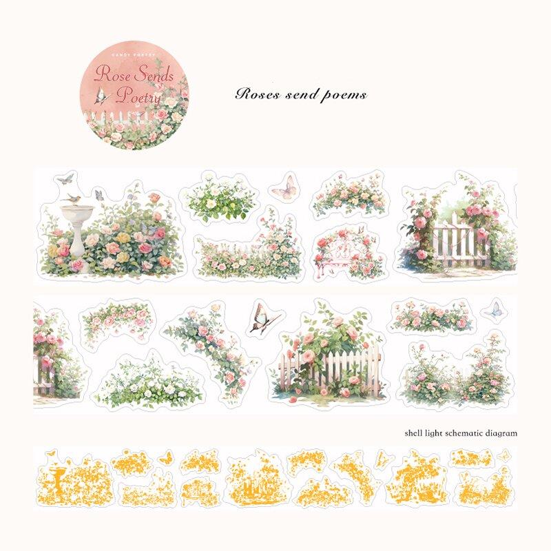 200cm/roll Tape Hill Country Flowering Branch Series PET Die-cut Tape Creative DIY Hand Account Scrapbook Decorative Tape