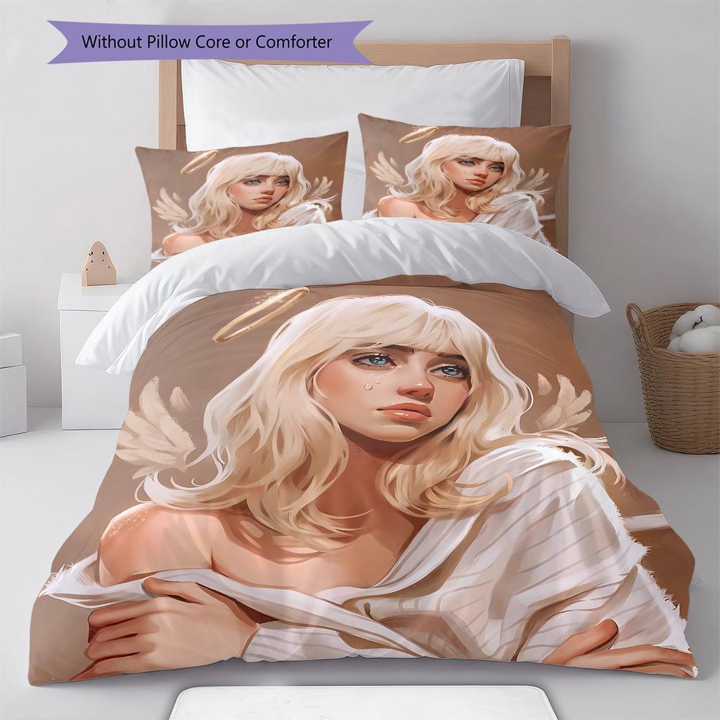 Billie Eilish Pattern Bedding,Quilt Set Quilt Cover Pillowcase Home Birthday Gift (1 * Duvet Cover + 2 * Pillowcase, Without Core)