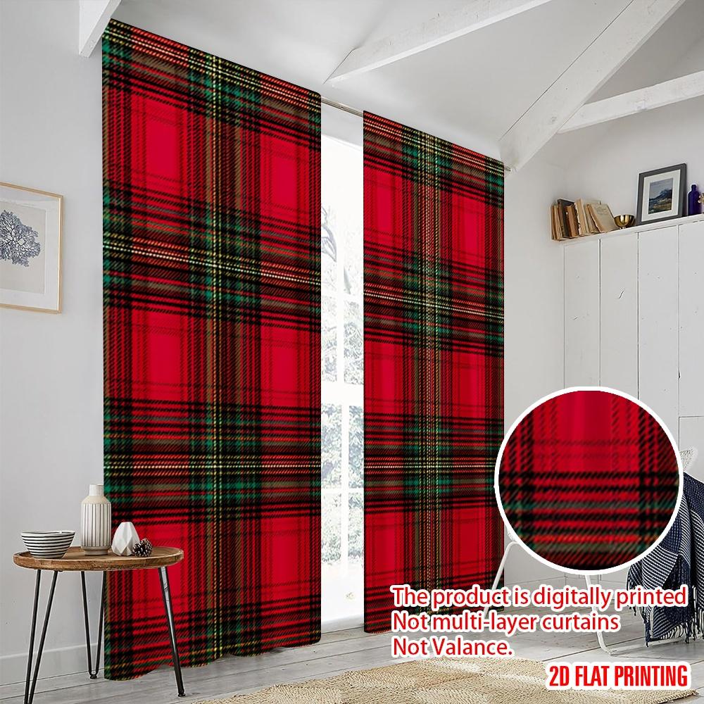 2pcs,2D Plane Printing Curtain Fabric Christmas Vintage Prints Versatile Durable Polyester (without Rod) Festive for Kitchen
