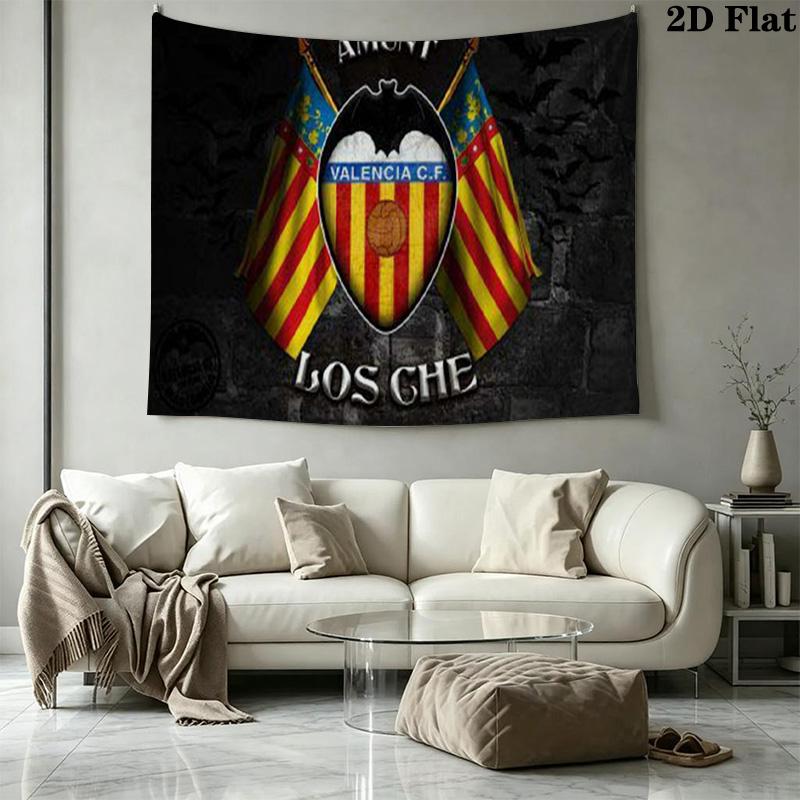 Valencia CF Logo Wall Tapestry Aesthetic Wall Hanging Printed Fabric Blanket Decorative Tapestries for Bedroom Living Room Home Decor