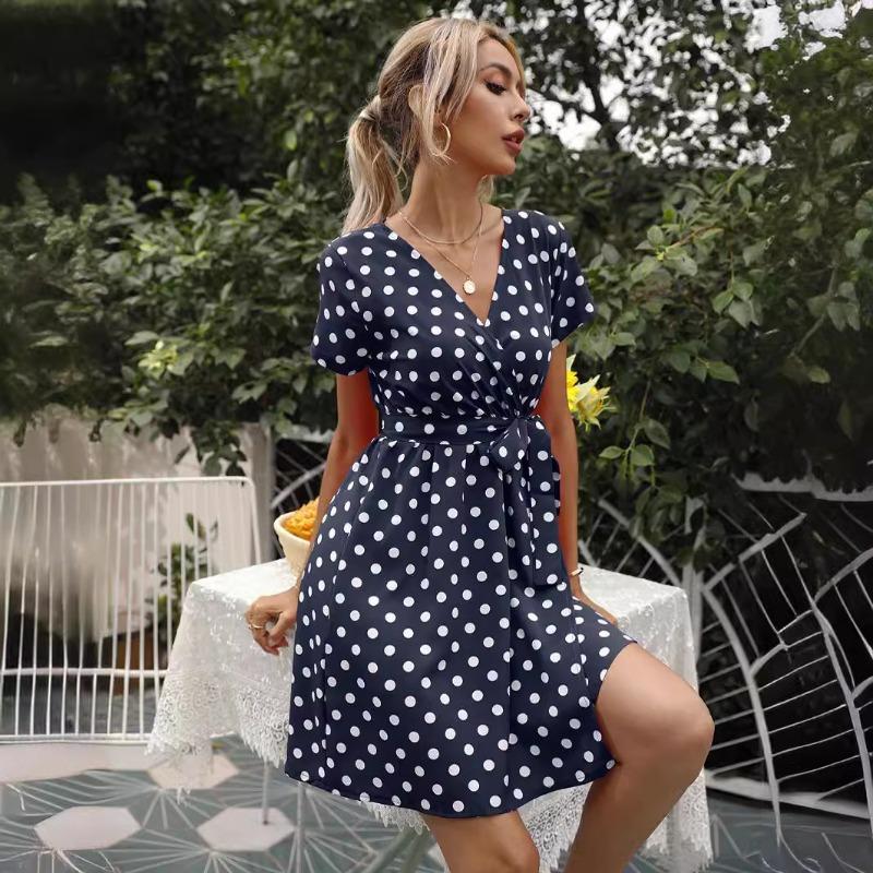 Women's Summer Polka Dot Sexy V-neck Short-sleeved Dress