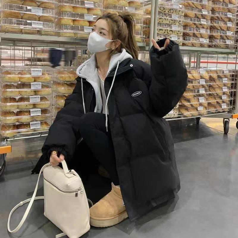 Pink fake two-piece hooded down cotton-padded clothes for women's winter new design student cotton-padded clothes and bread clothes