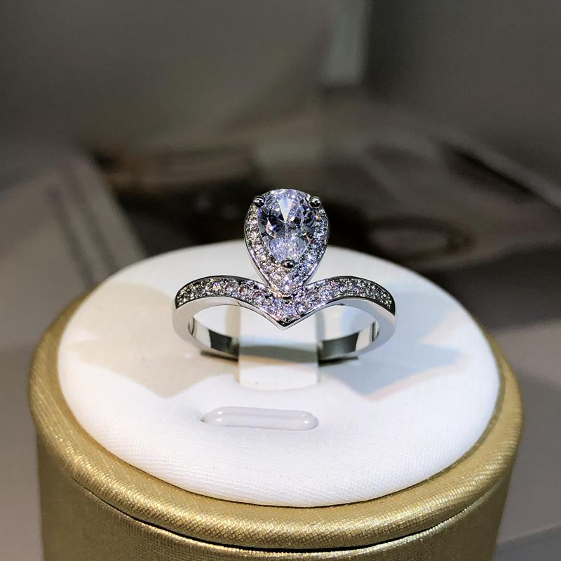 

Sale Water Drop Design Women Ring Micro Paved Crystal Zircon Elegant Bridal Wedding Engagement Jewelry Ring for Lover 10
