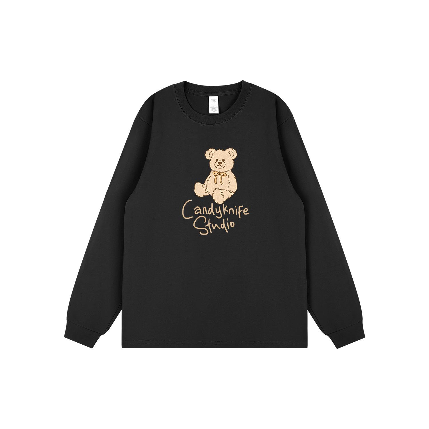 

Мужская футболка с длинным рукавом в мультяшном стиле Гонконга с принтом медведя - Ретро милый осенне-зимний топ для пар 3XL