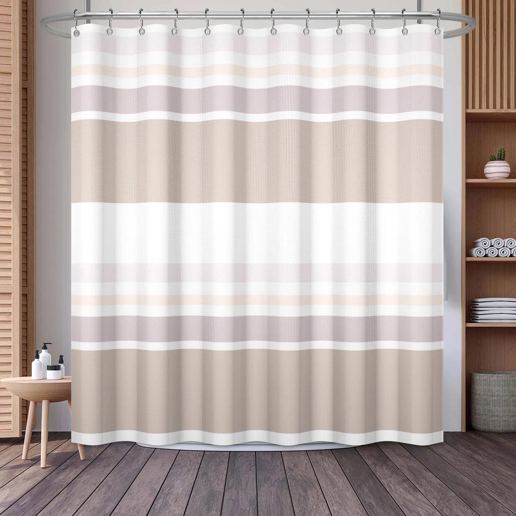 Waffle Shower Curtains Modern Hotel Style Striped Geometric Pattern Bath Decor Waterproof Polyester Bathroom Curtain with Hooks