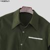INCERUN Oversized Men Lapel Neck Short Sleeve Fake Two-piece Casual Shirts Tops
