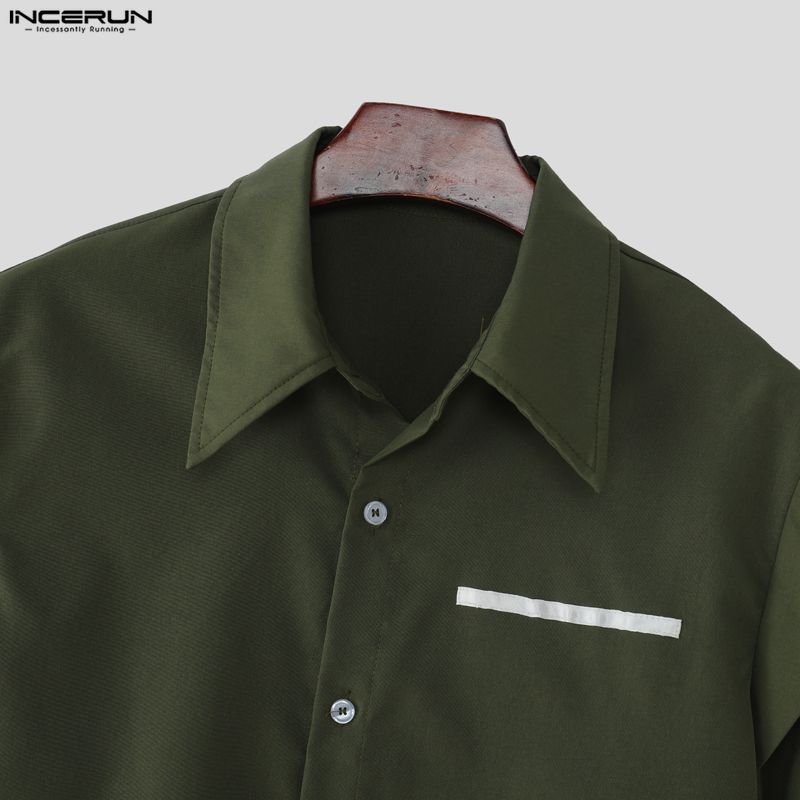 INCERUN Oversized Men Lapel Neck Short Sleeve Fake Two-piece Casual Shirts Tops